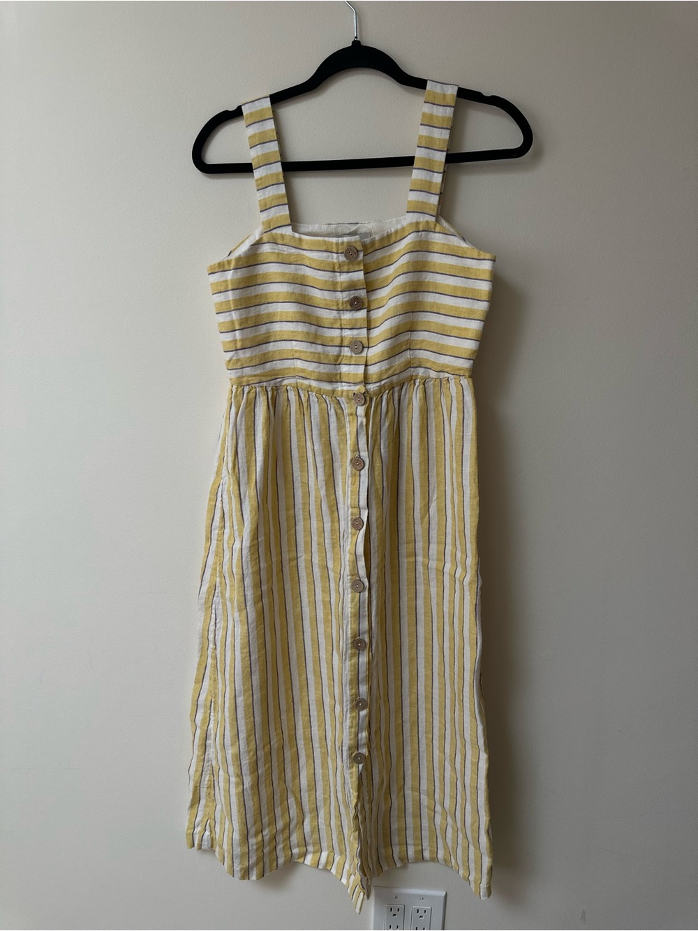 Rachel Zoe Yellow and White midi Striped Button-Front Linen Sundress size 2